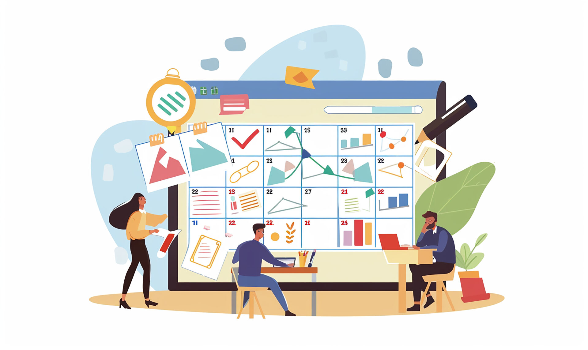 Illustration d’une équipe organisant un projet et son calendrier