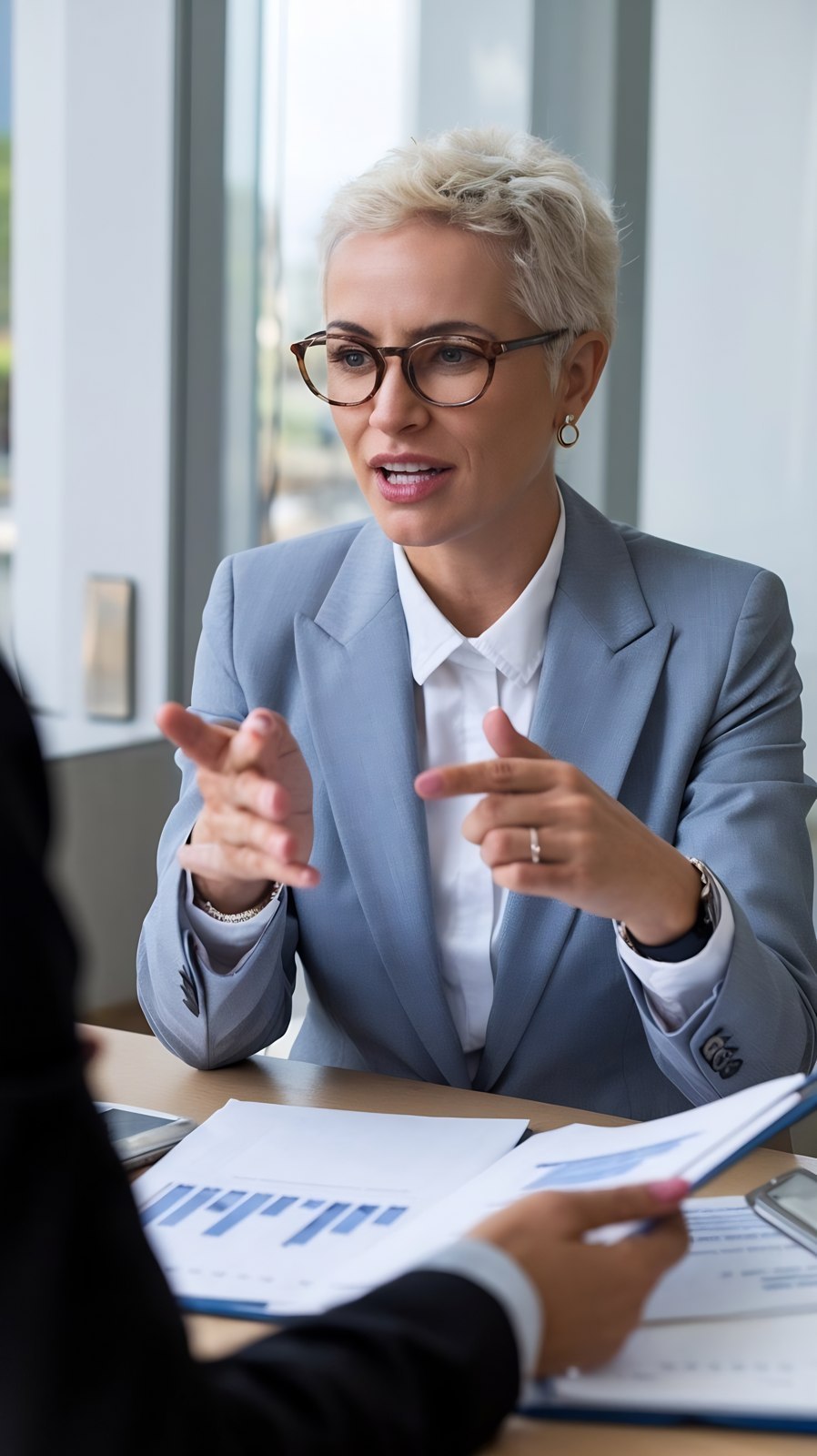 Professionnelle présentant son analyse à un interlocuteur