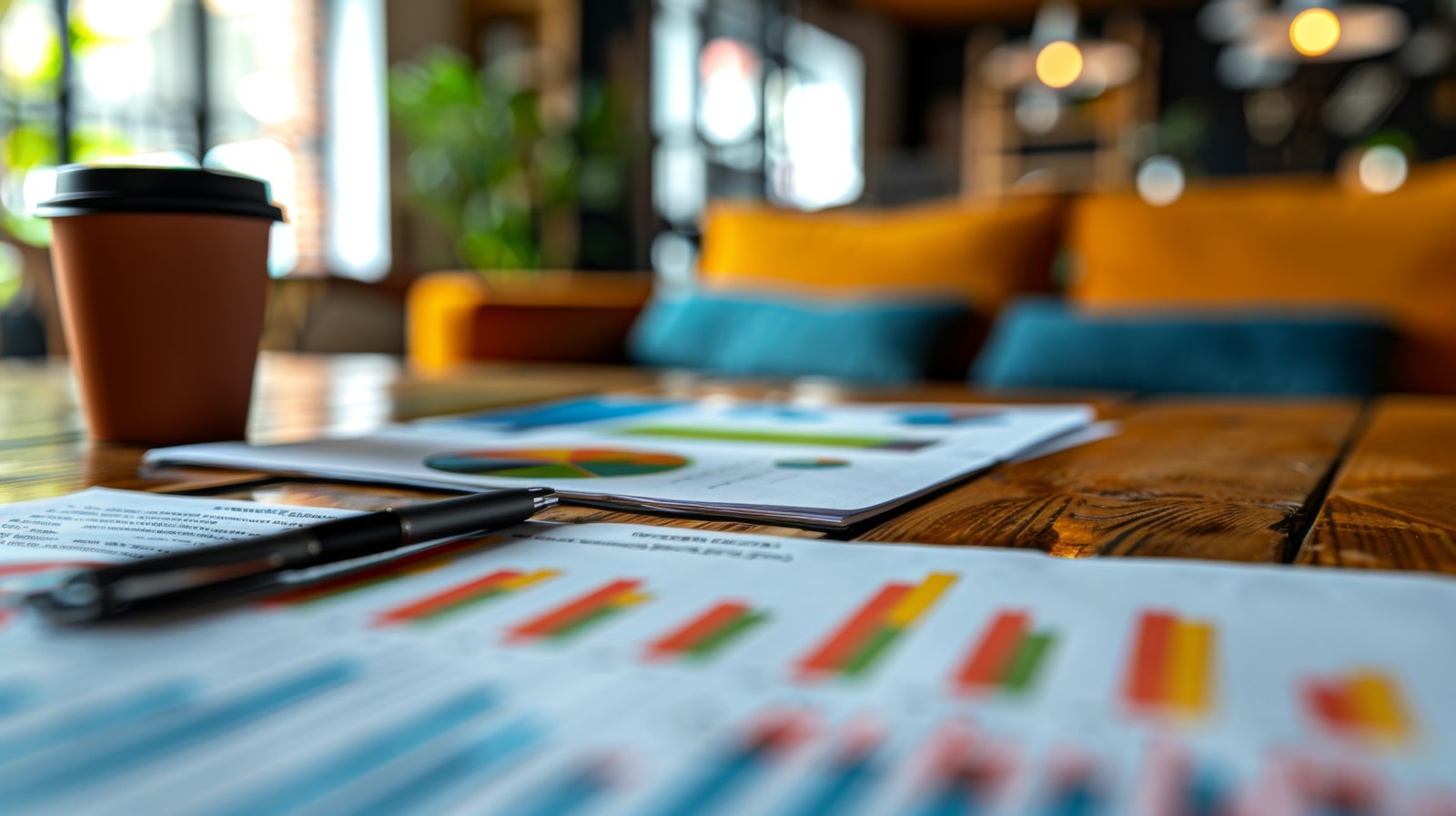 Documents et graphiques disposés sur une table de travail